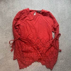 Style Envy Flare Sleeve Blouse — Dark Red